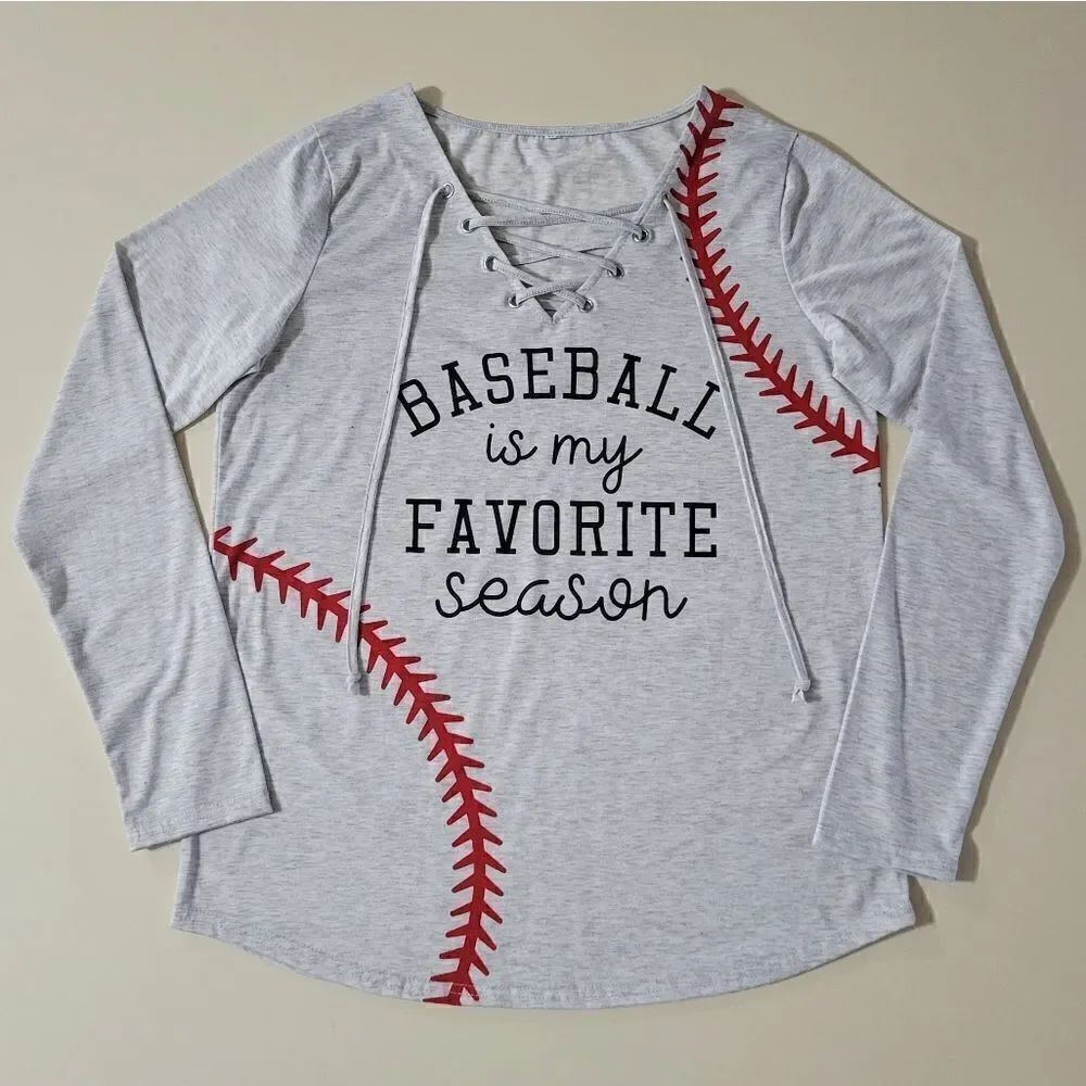 Women's Baseball is my Favorite Season V-neck Lace-up Long Sleeve Pullover Top